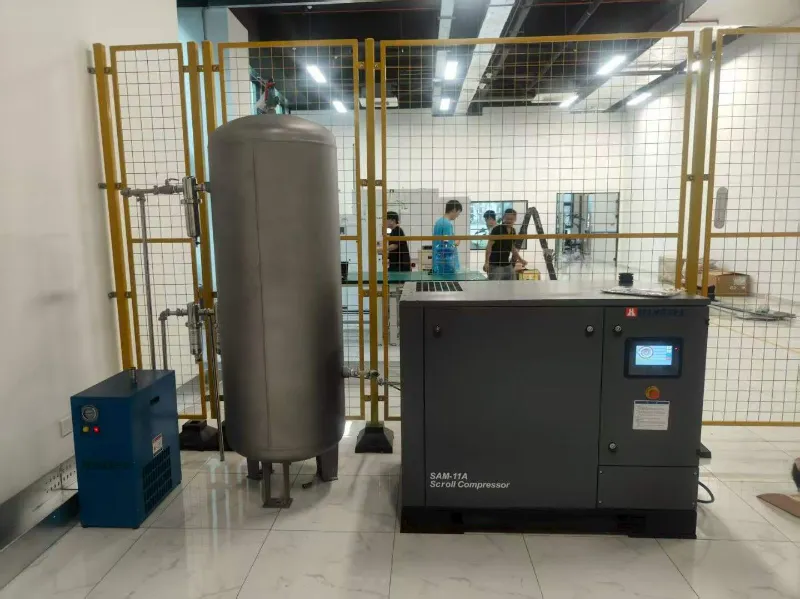 Yuzhen achève l'installation et la mise en service du compresseur d'air à spirale sans huile SAM-11A pour un client de Singapour